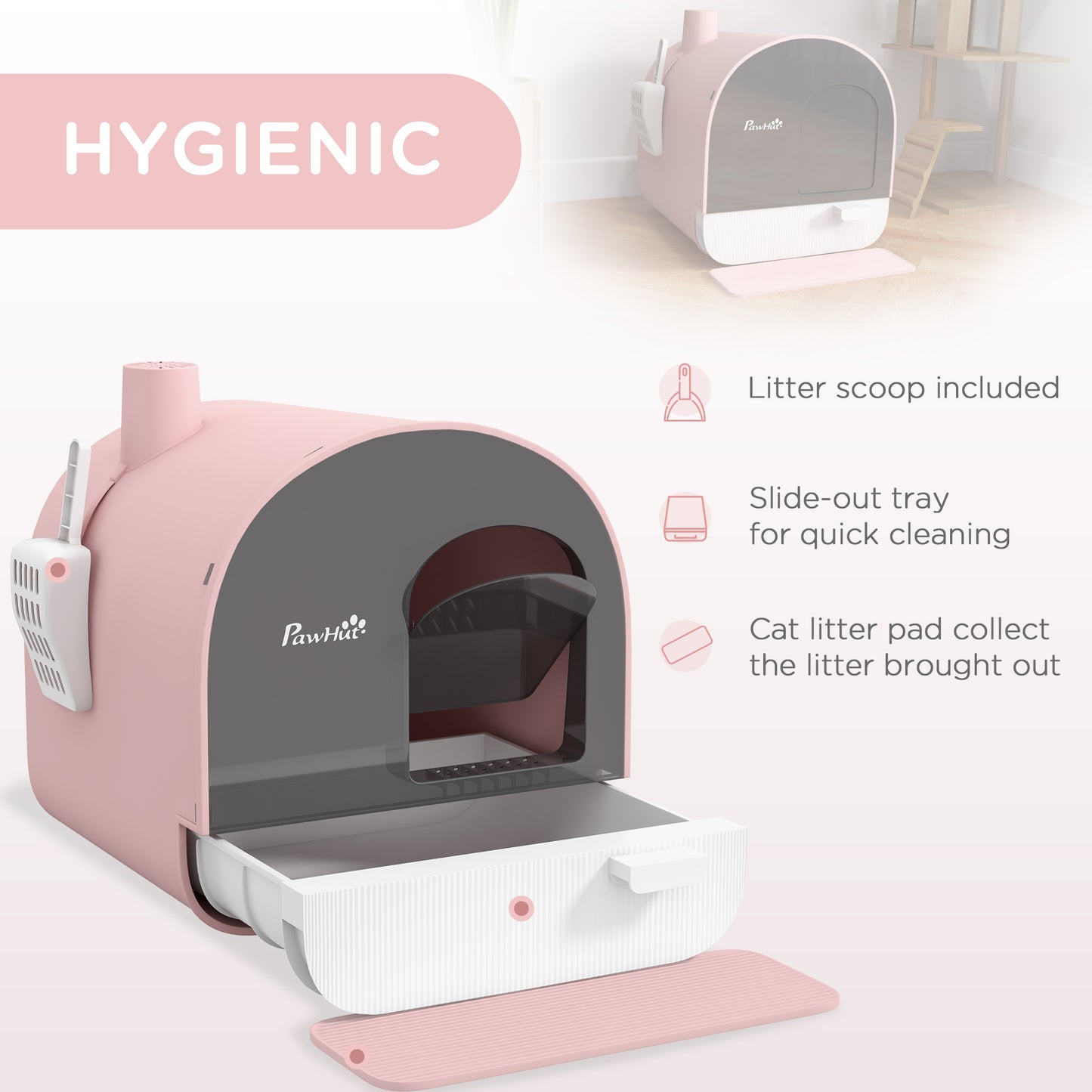 Pink Cat Litter Box with Lid, Scoop & Filter, Removable Tray for Small Cats