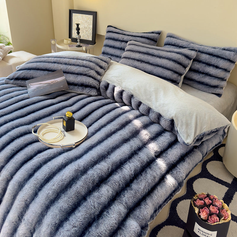Warm Fluffy Milk Fiber Bedding Set Four Pieces - Autumn and Winter Comfort