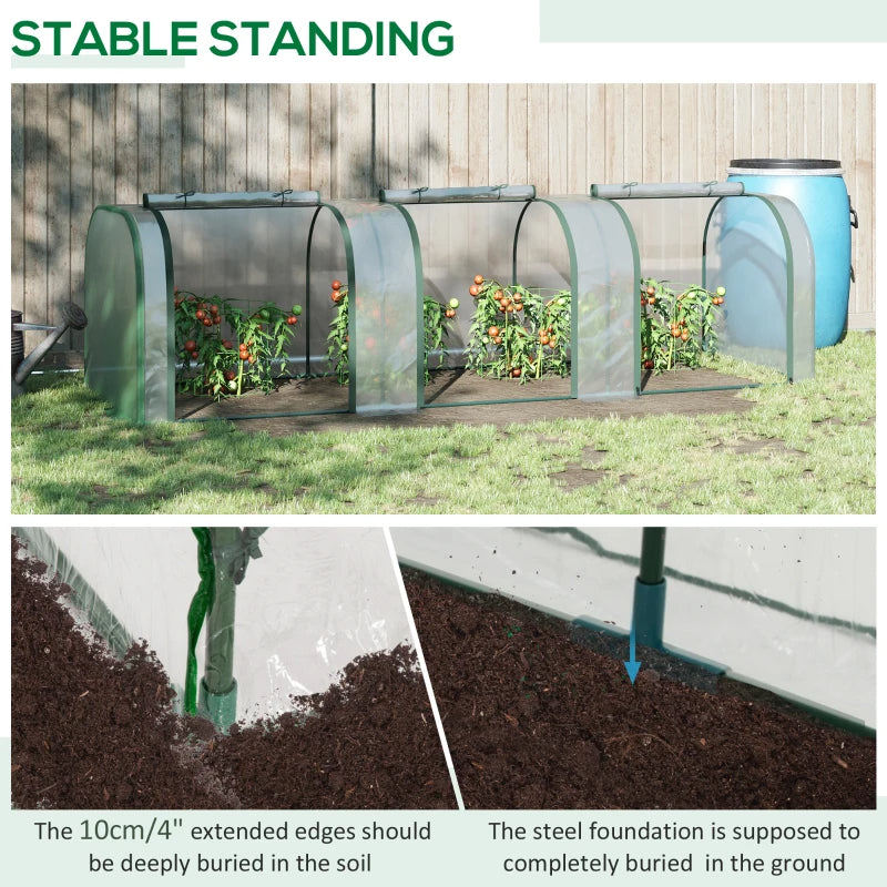 Portable Greenhouse Tunnel with 3 Zippered Doors - WaterUV PVC Cover
