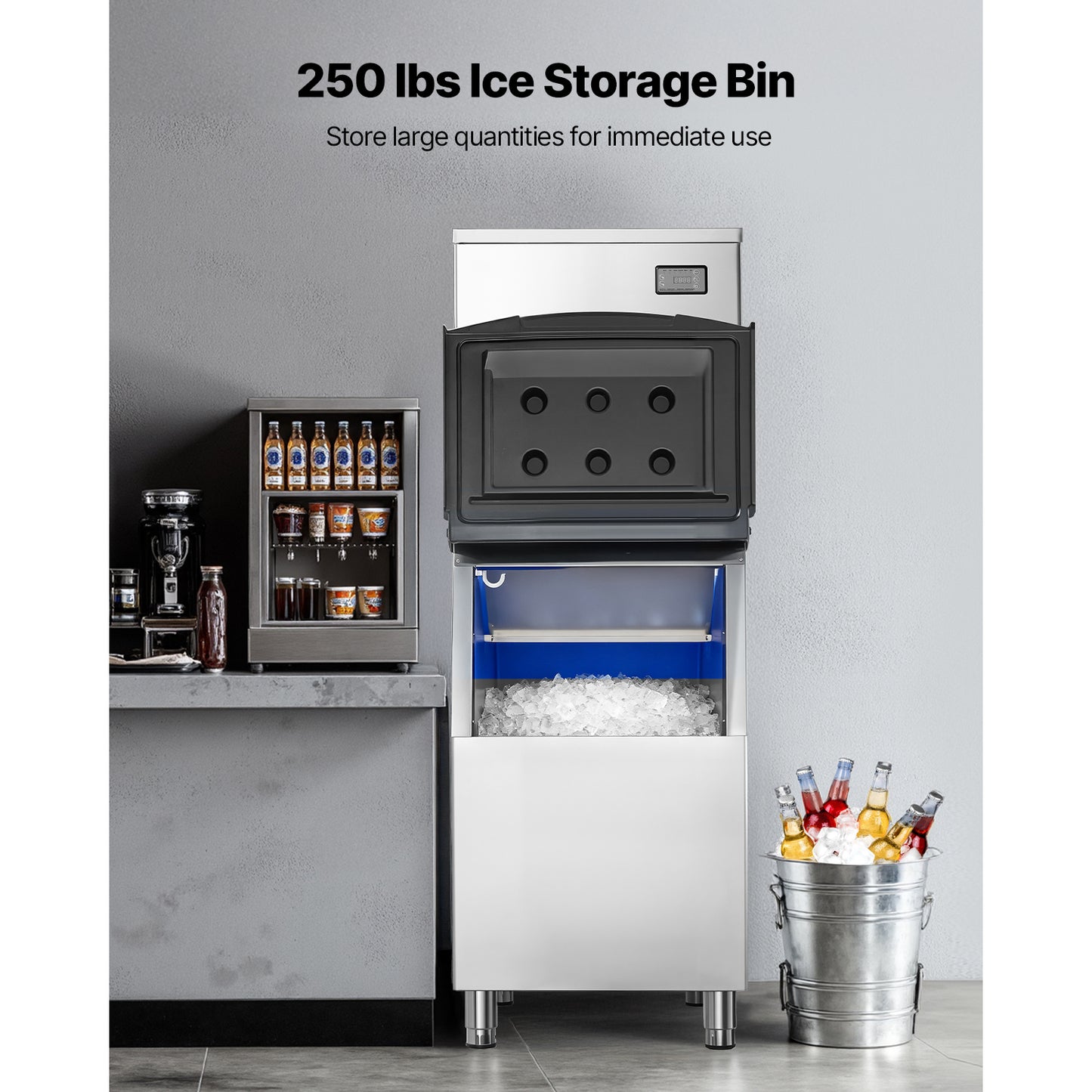 450LB Commercial Ice Maker Machine with Stainless Steel Storage Bin & Touchscreen