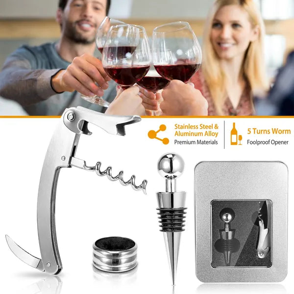 3-in-1 Wine Bottle Opener Set with Foil Cutter & Drip Collar