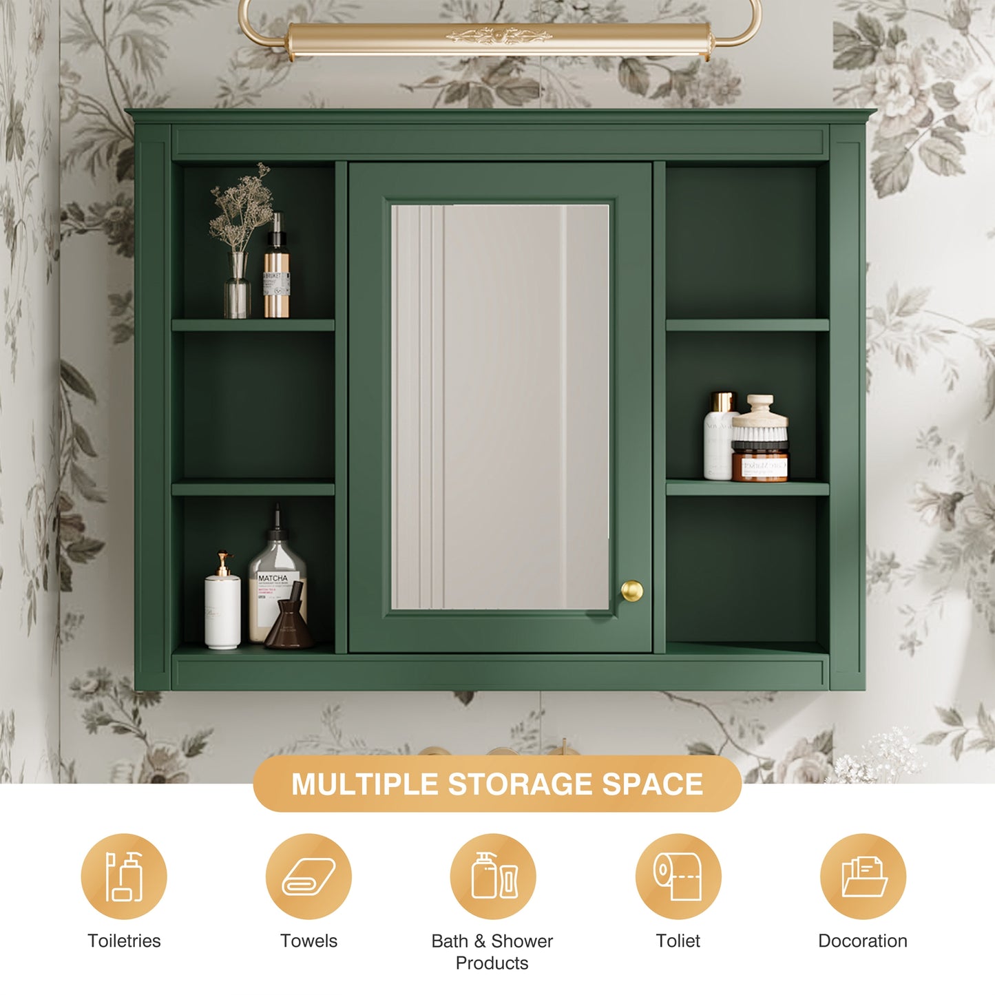 35'' x 28'' Wall Mounted Bathroom Storage Cabinet with Mirror - Green
