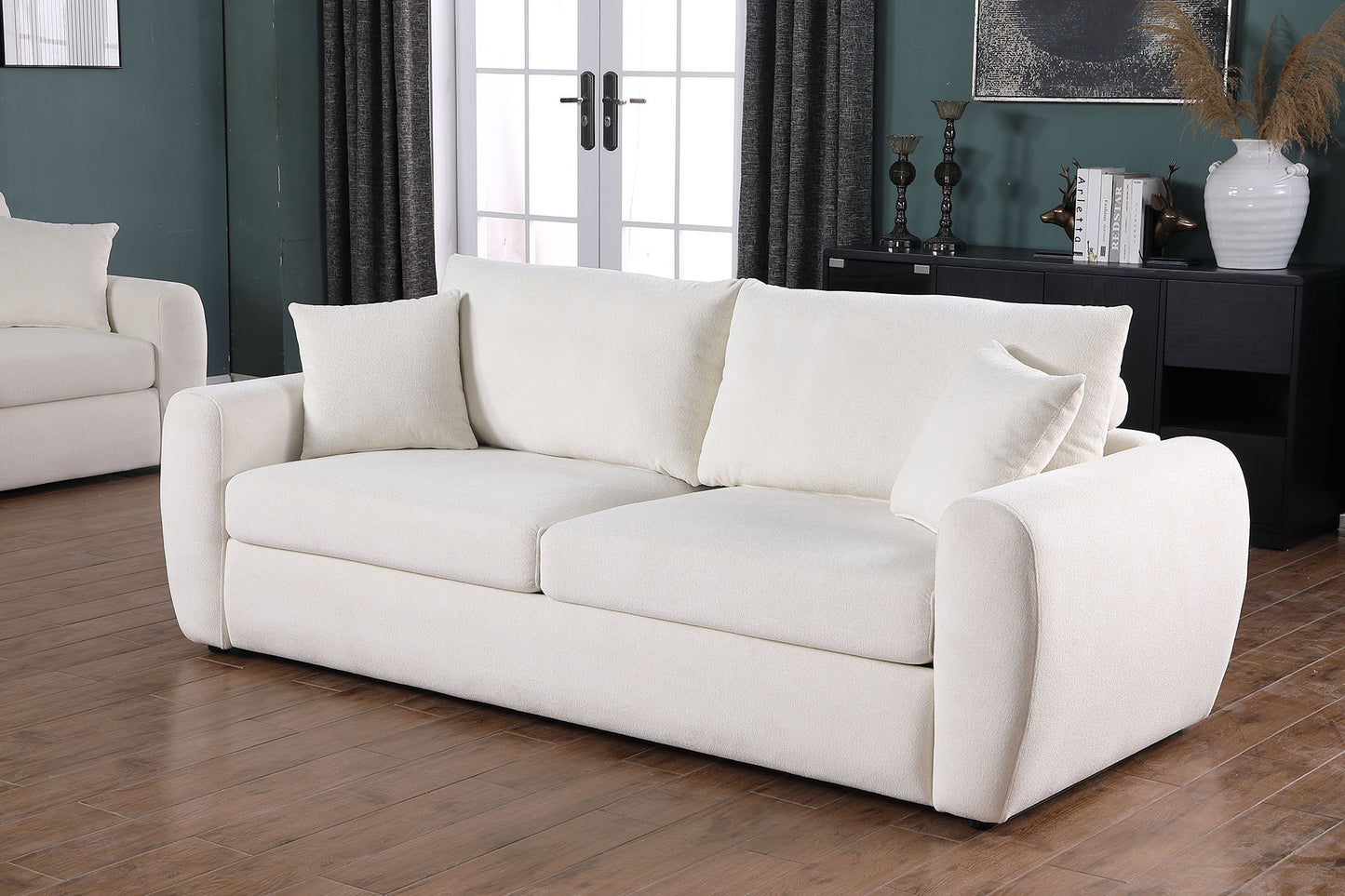 Beige Modern Minimalist 3-Seat Sofa - Comfortable Design