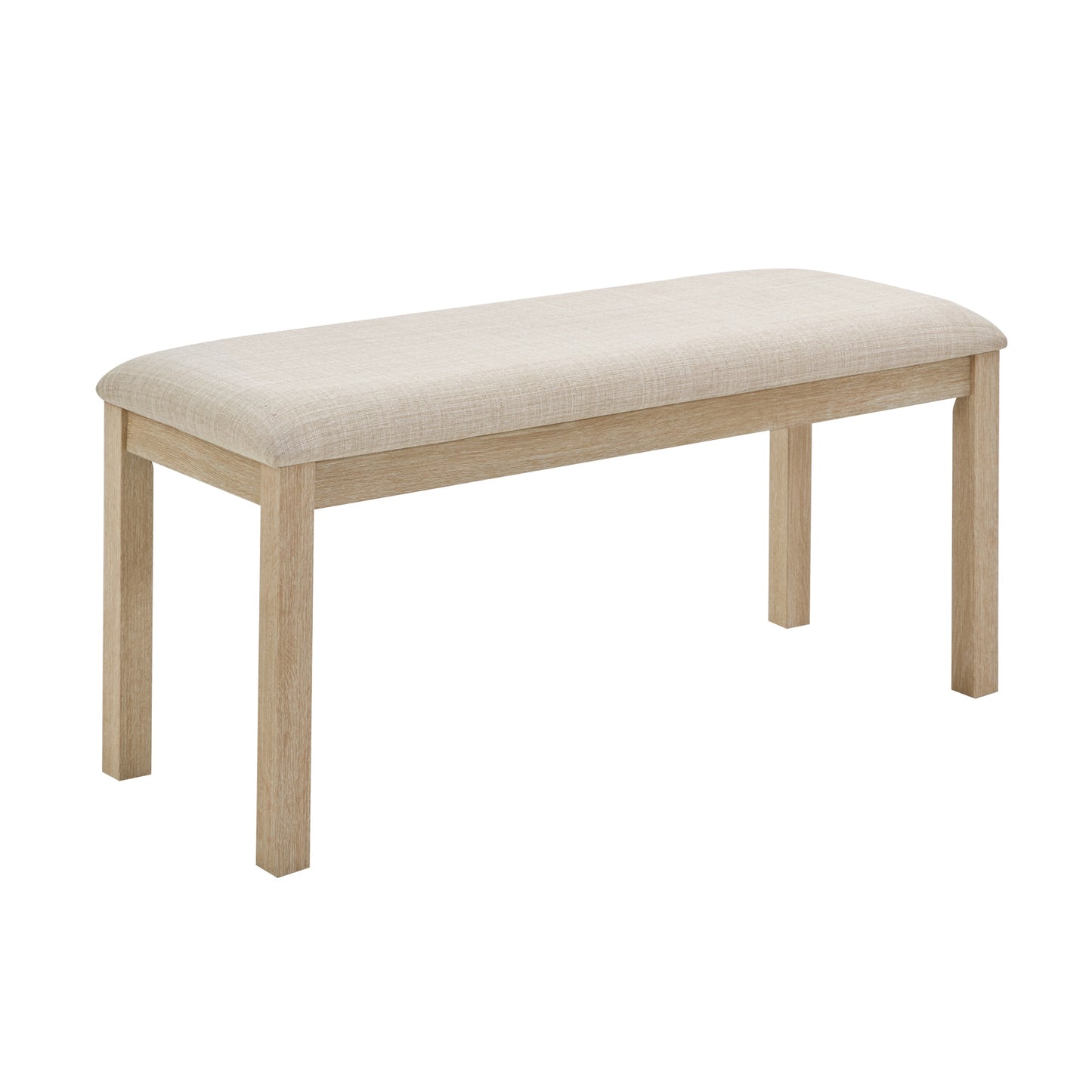 38-Inch Upholstered Dining Bench with Solid Wood Legs - Light Oak & Beige