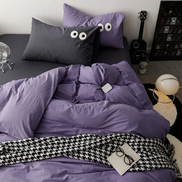 Cotton Bed Sheet Set - Modern Simple Bedding with Pillowcases and Quilt Cover