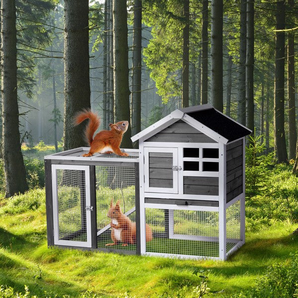 Animal Pet House with Ladder Gray Fir Wood Cage for Small Animals