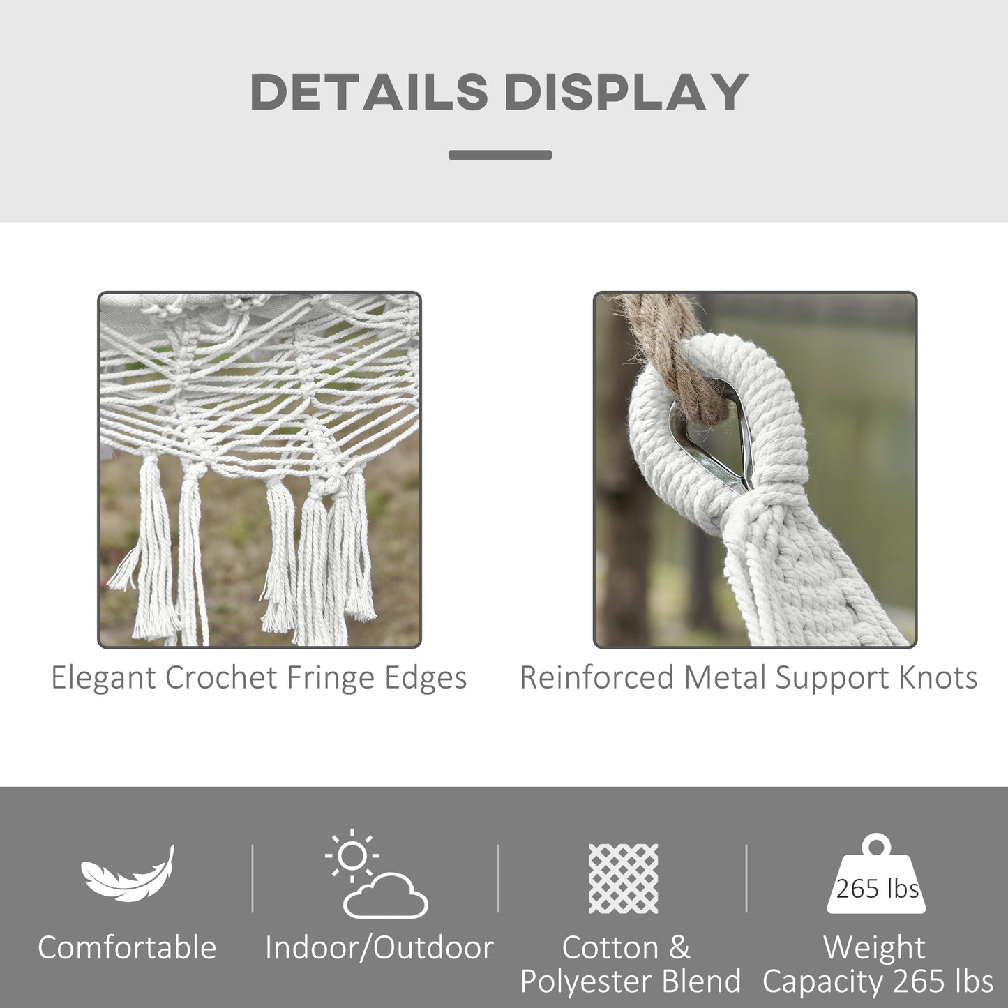 Extra Large Boho Hammock with Macrame Tassels - White