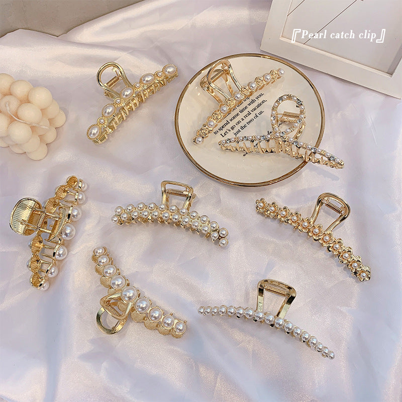 Metal Pearl Hair Clip - Elegant Geometric Design