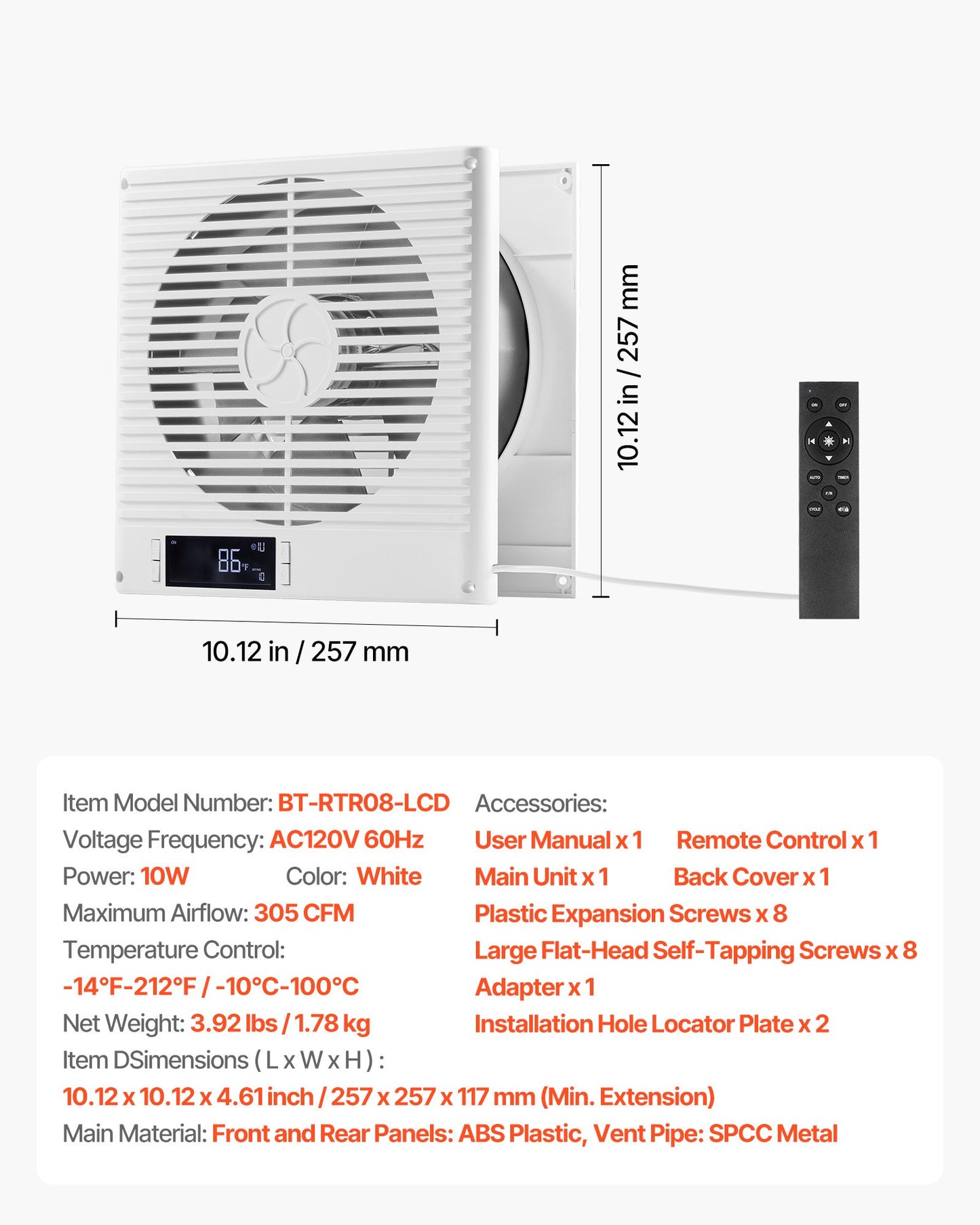 7.5-Inch Wall Vent Fan with Remote Control, 10-Speed Airflow, Quiet Ventilation for Home & Workshop