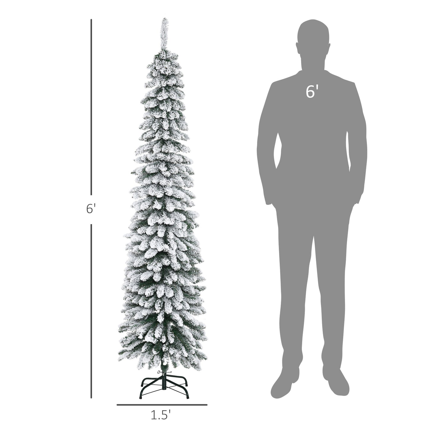 6ft Snow Flocked Slim Pencil Christmas Tree - Green