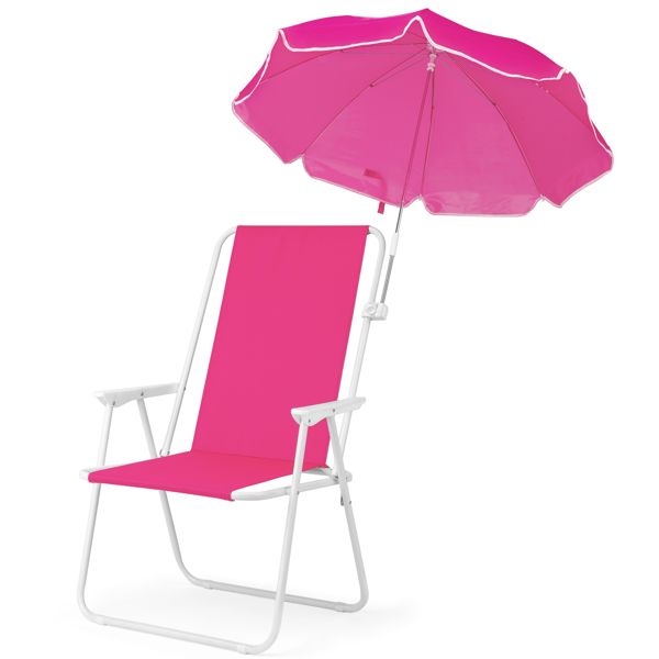 Folding Beach Chair with Detachable Umbrella - XL Size, Pink