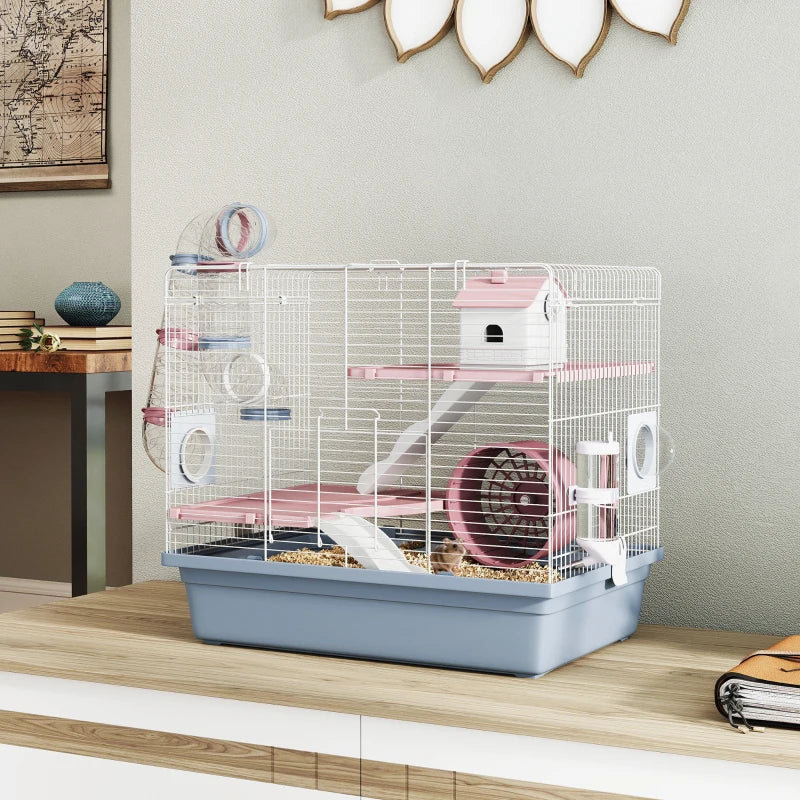 Small Animal Cage with Exercise Wheel Tunnels & Accessories - Blue, 3 Tiers