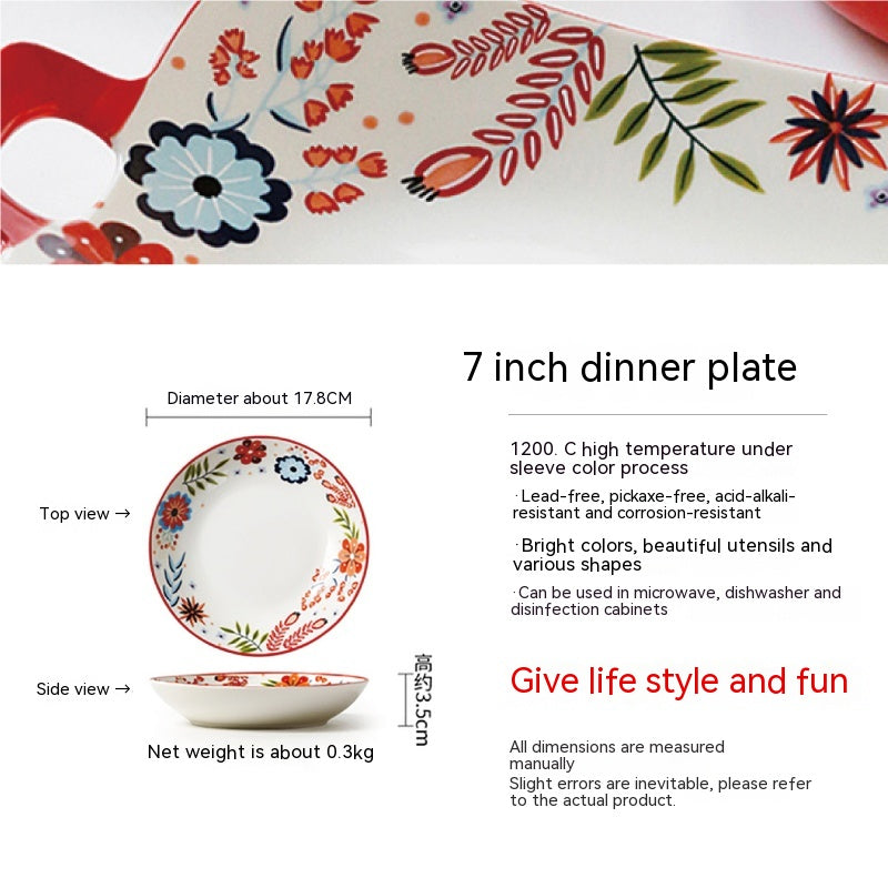 Porcelain Floral Style Dinnerware Set - American Tableware with Assorted Plates and Bowls