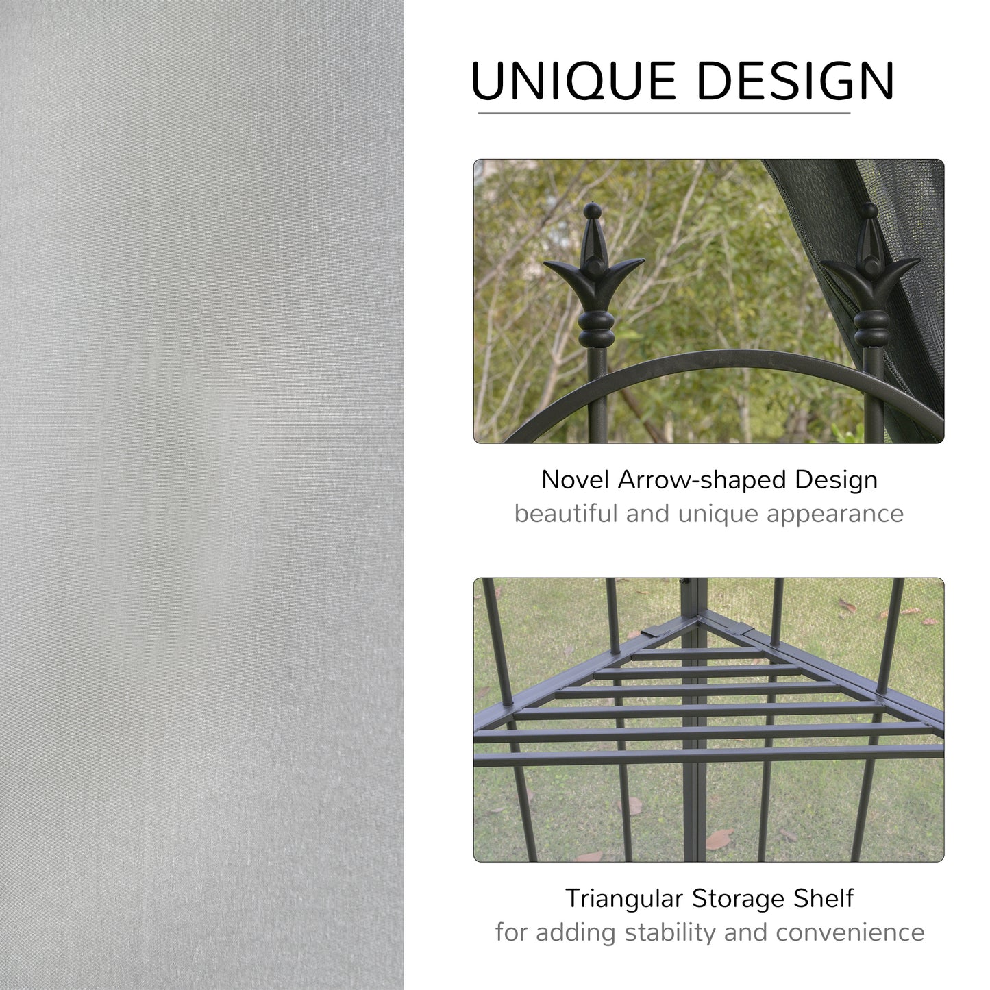 118" Steel Outdoor Patio Gazebo Canopy with Mesh Curtains & Shelves - Gray