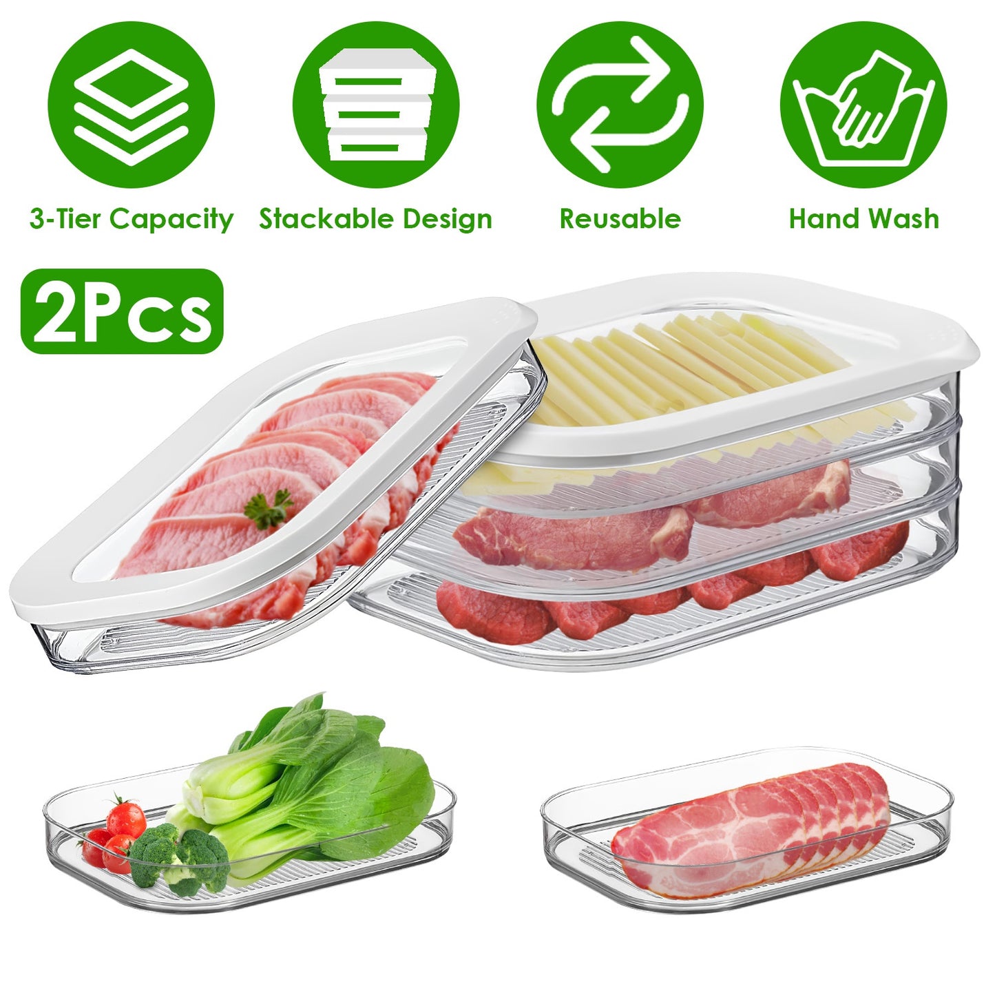 Stackable Deli Meat Container Set - 2 Pcs with Lid