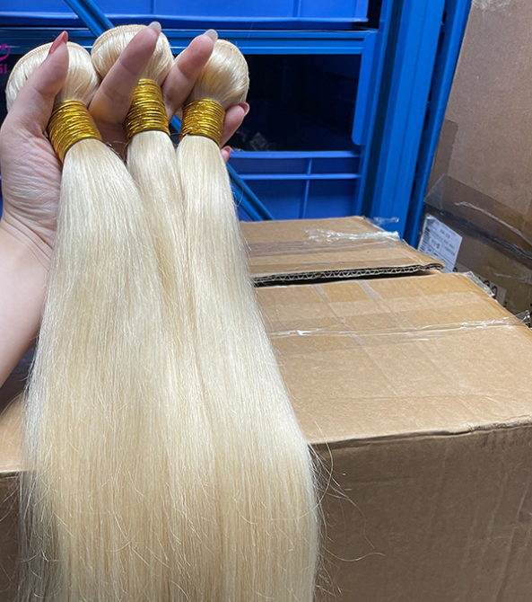 Hair Curtain Bone Straight Human Hair Wig - Gold