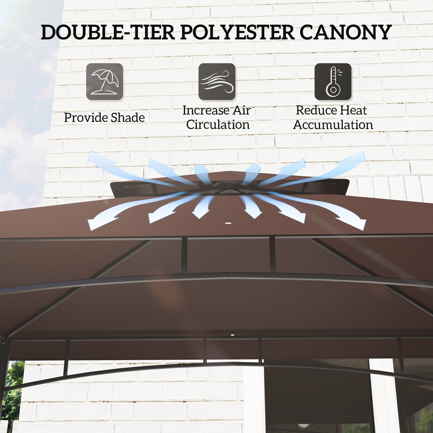 2-Tier BBQ Grill Gazebo with Side Shelves & Storage Baskets - Dark Brown