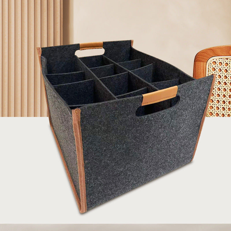 Large Capacity Felt Storage Basket for Household Organization - Black & Dark Grey