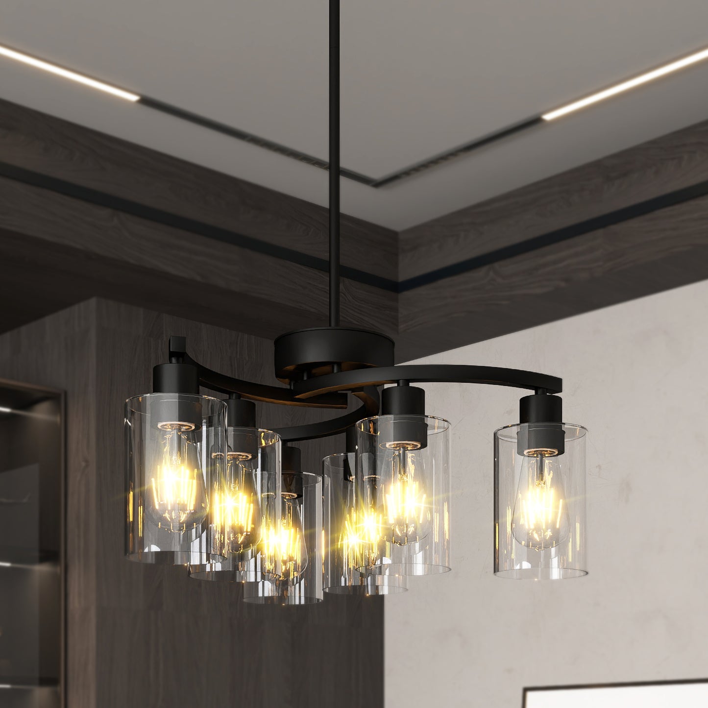 6-Light Farmhouse Black Chandelier for Dining Room Modern Pendant Light Fixture