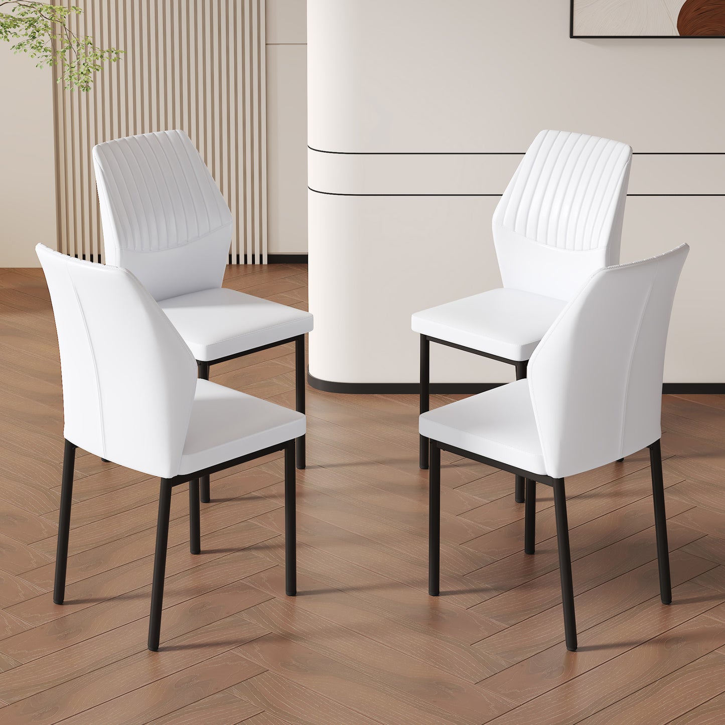 4-piece Set Of White And Black Light Luxury PU Dining Chairs