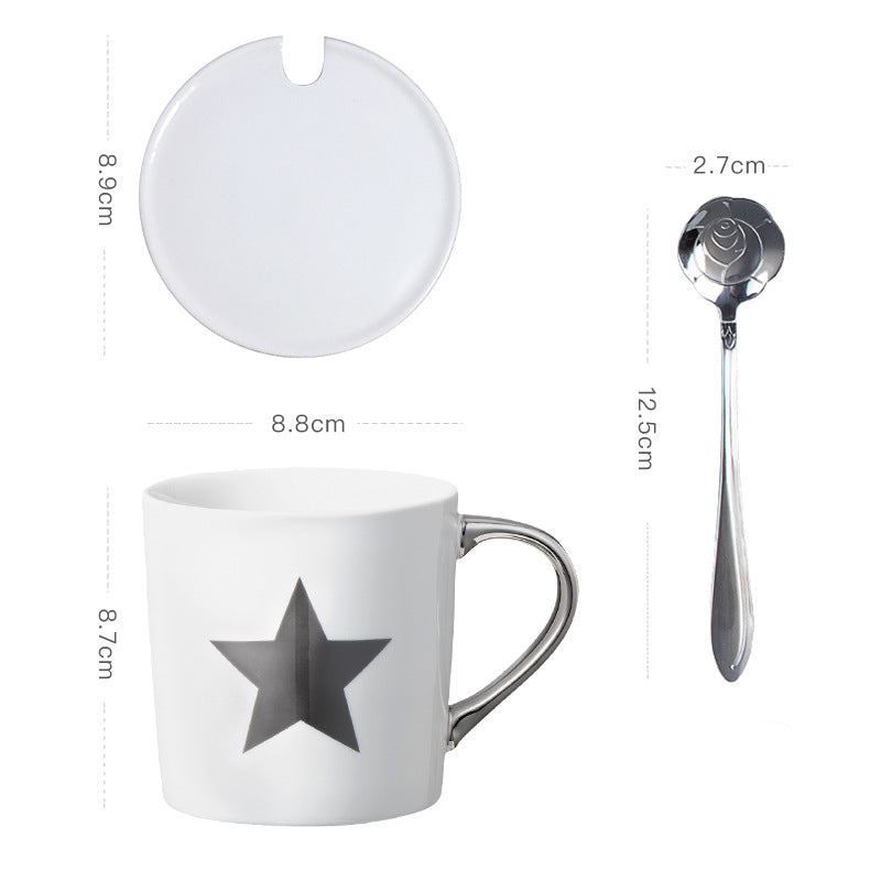 Luxury Coffee Mug with Lid and Spoon - Heart, LOVE, Star Style