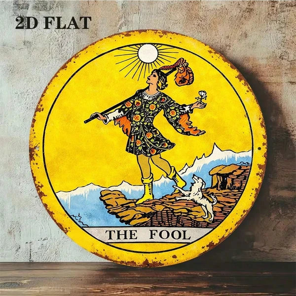 Tarot Card 2D Flat Round Sign - Vintage Divination Plaque