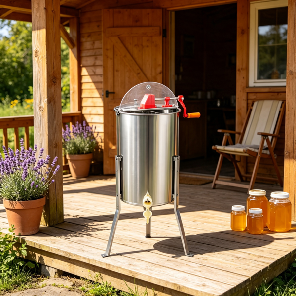3-Frame Manual Honey Extractor Stainless Steel Beekeeping Honey Spinner with Adjustable Stand & Lid
