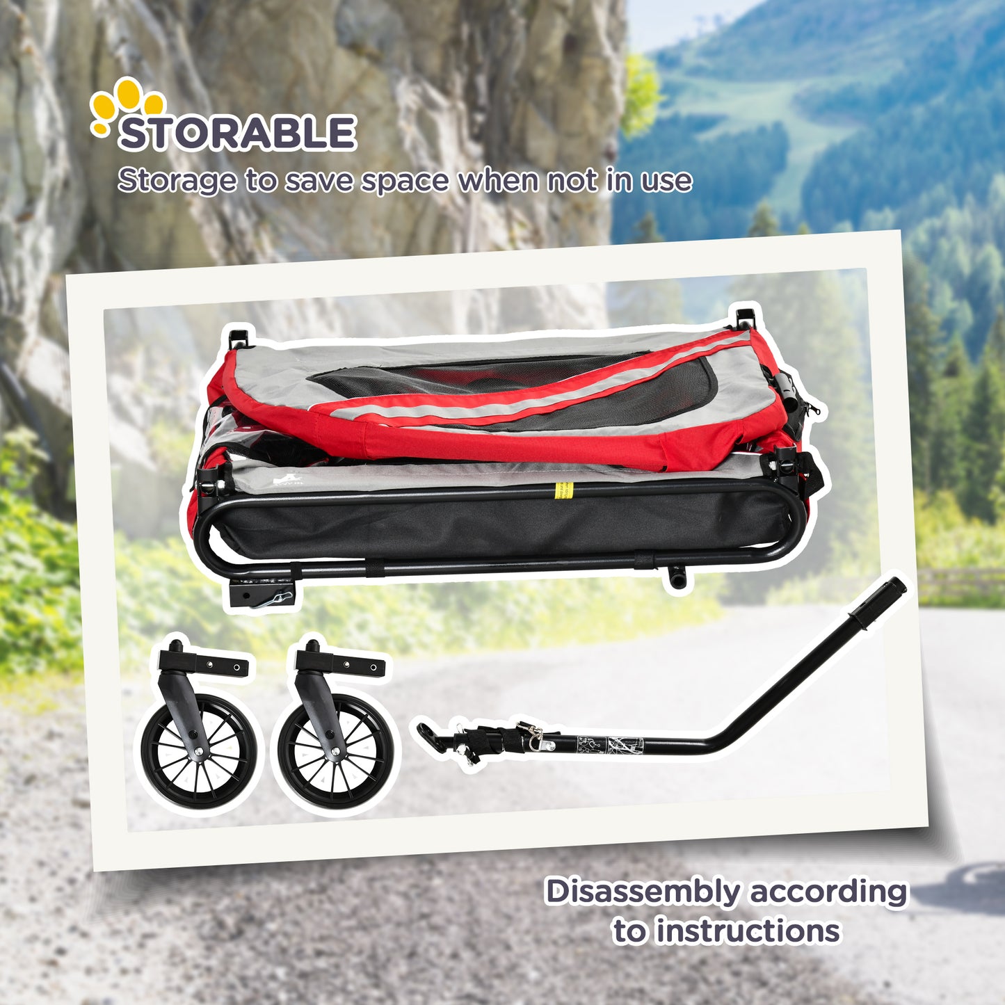 2-in-1 Pet Bicycle Trailer & Stroller for Small Medium Dogs - Weather-Resistant Red