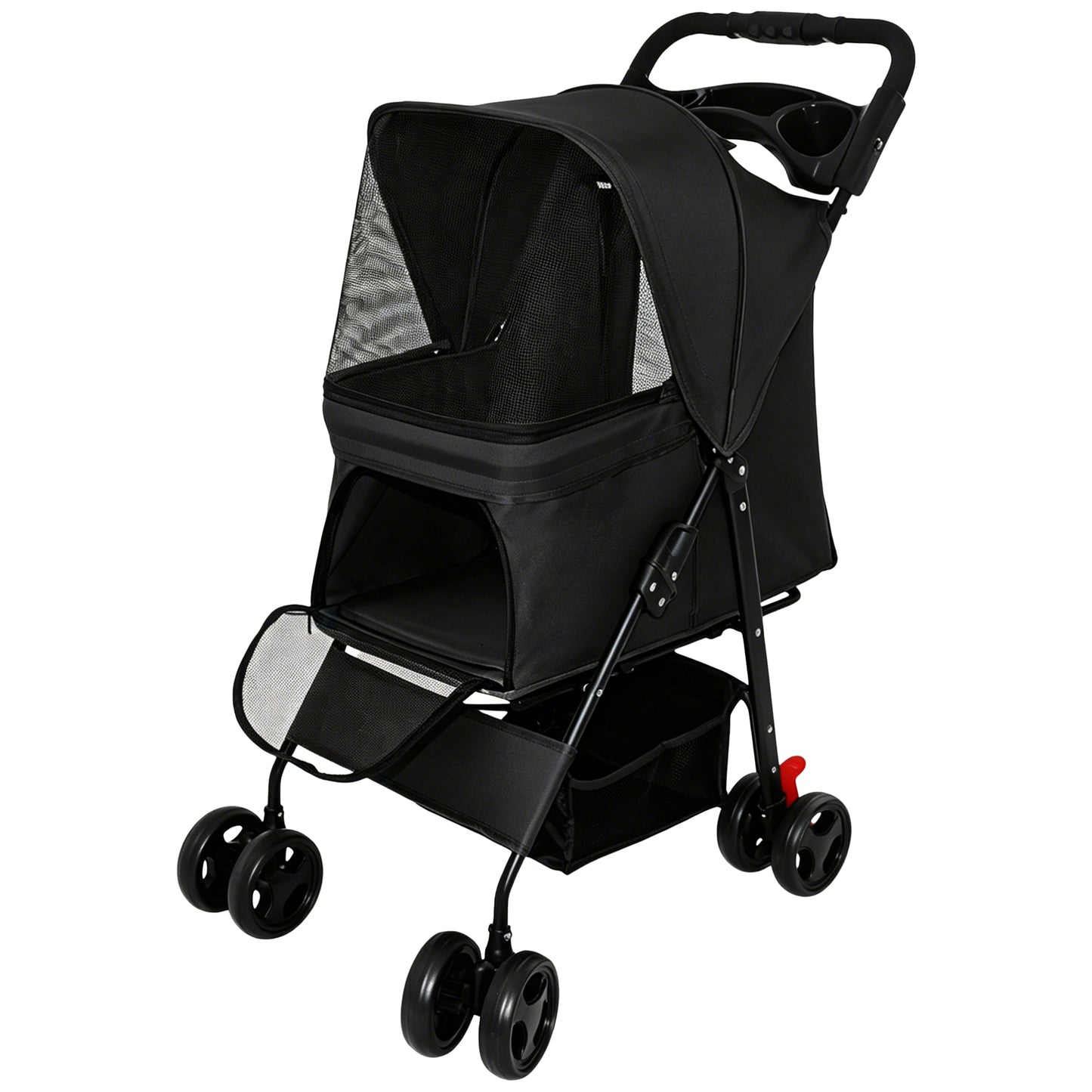 Foldable Pet Stroller for Small Dogs and Cats - Black, 28 lbs Capacity with Safety Leashes & Mesh
