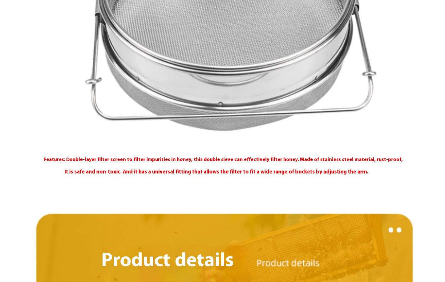 Double Layer Stainless Steel Honey Filter Screen for Home & Kitchen Use