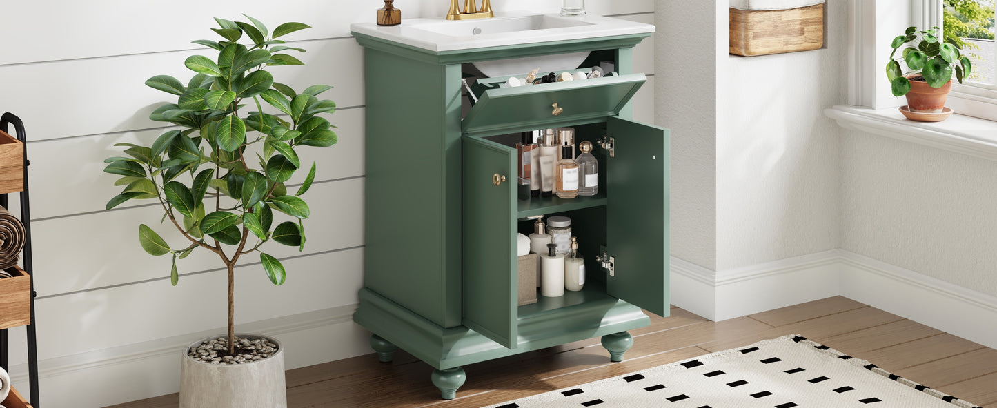 24" Modern Bathroom Vanity with Tip-Out Drawer - Green