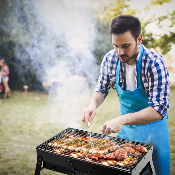 Portable Foldable Charcoal Grill for Camping & Picnics - Black