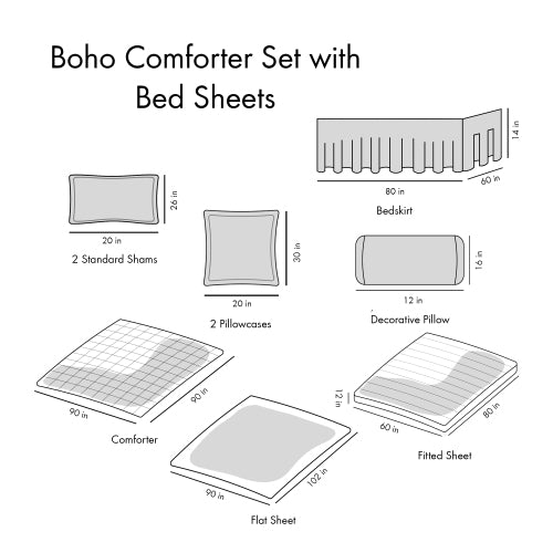 Queen Boho Comforter Set with Bed Sheets - Navy