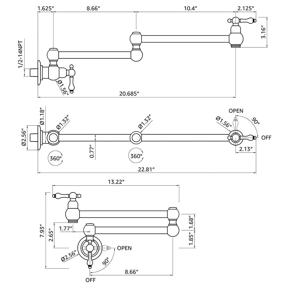 Wall-Mounted Folding Faucet - Brass Pot Filler