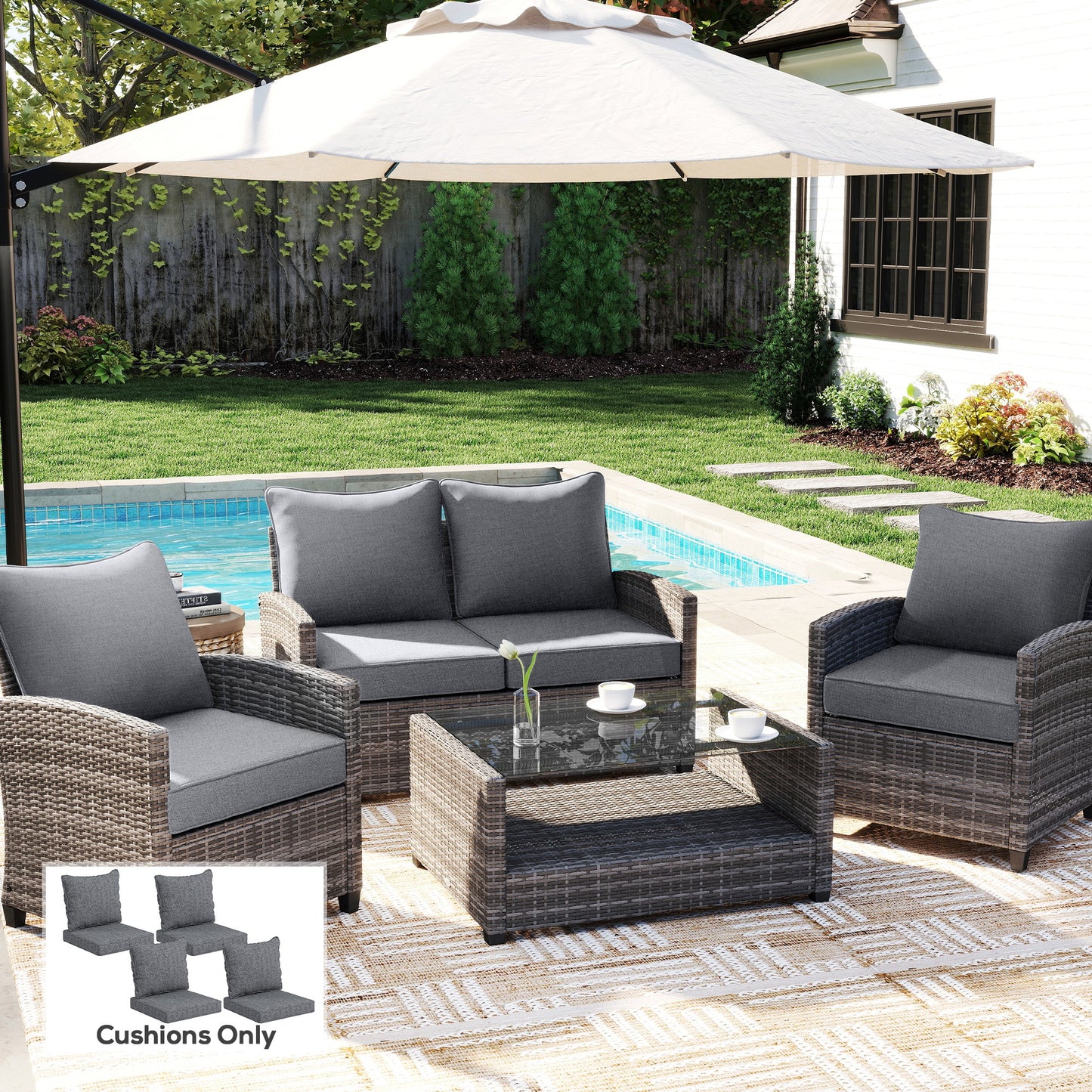 Patio Chair Cushions Set of 4 - Fade Resistant Gray