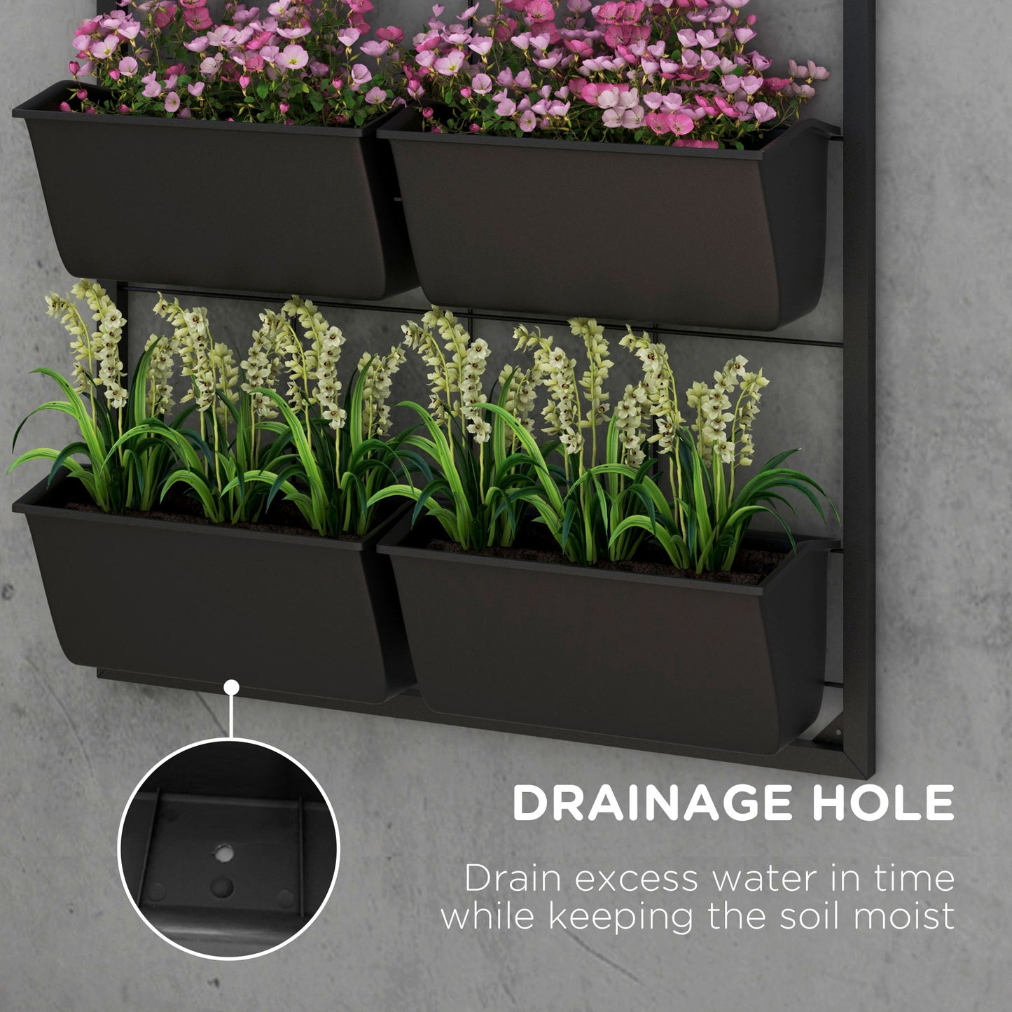 3-Tier Wall-Mounted Hanging Planter Set with 6 Pots - Indoor & Outdoor Black