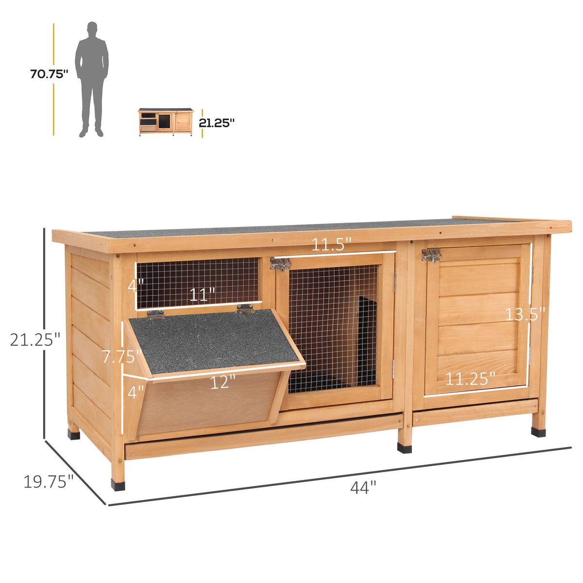 Large Rabbit Hutch with 2 Outdoor Areas and Main House - Yellow