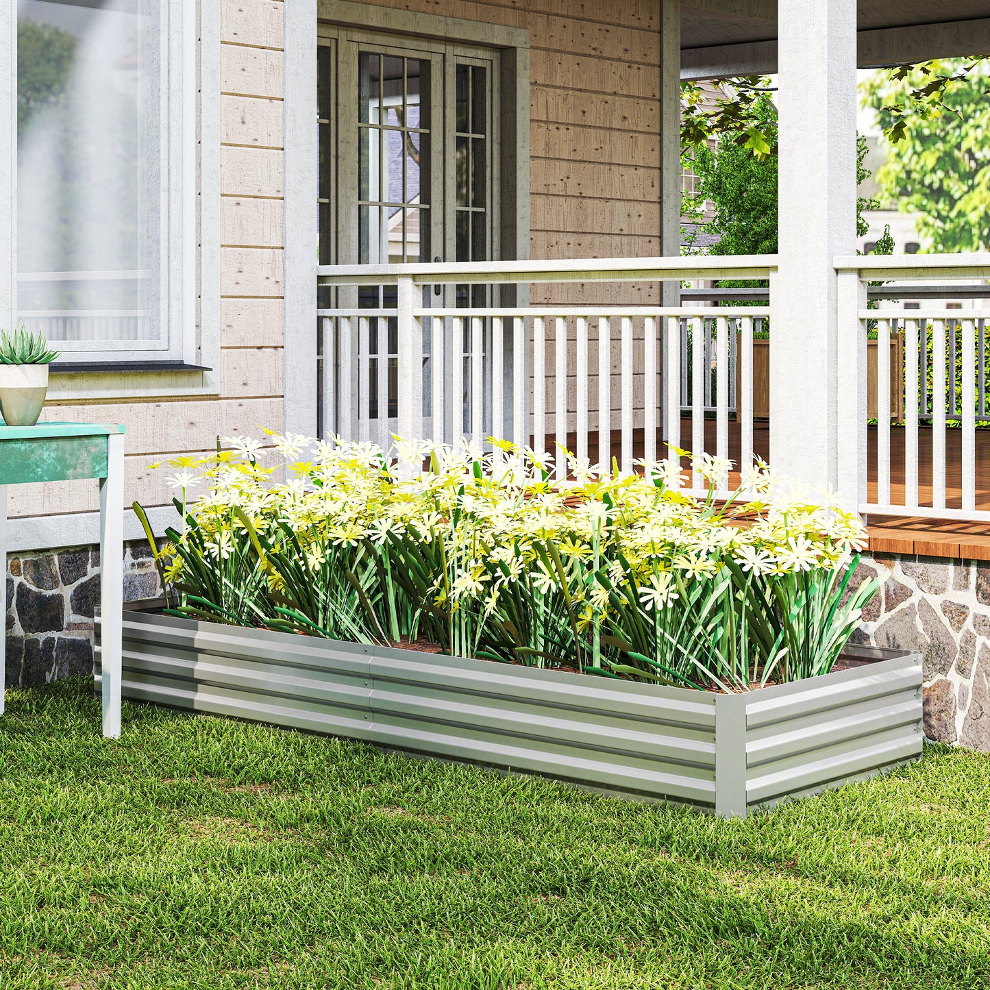 Galvanized Raised Garden Bed 95 x 36 x 12 Inches for Vegetables Herbs Flowers