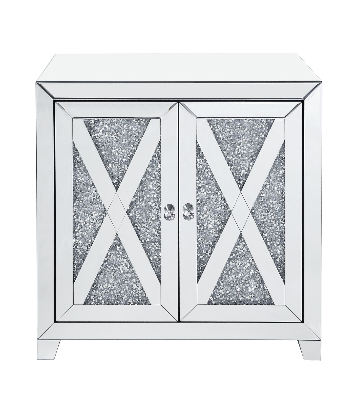 Mirrored Console Cabinet with Faux Diamonds - Silver