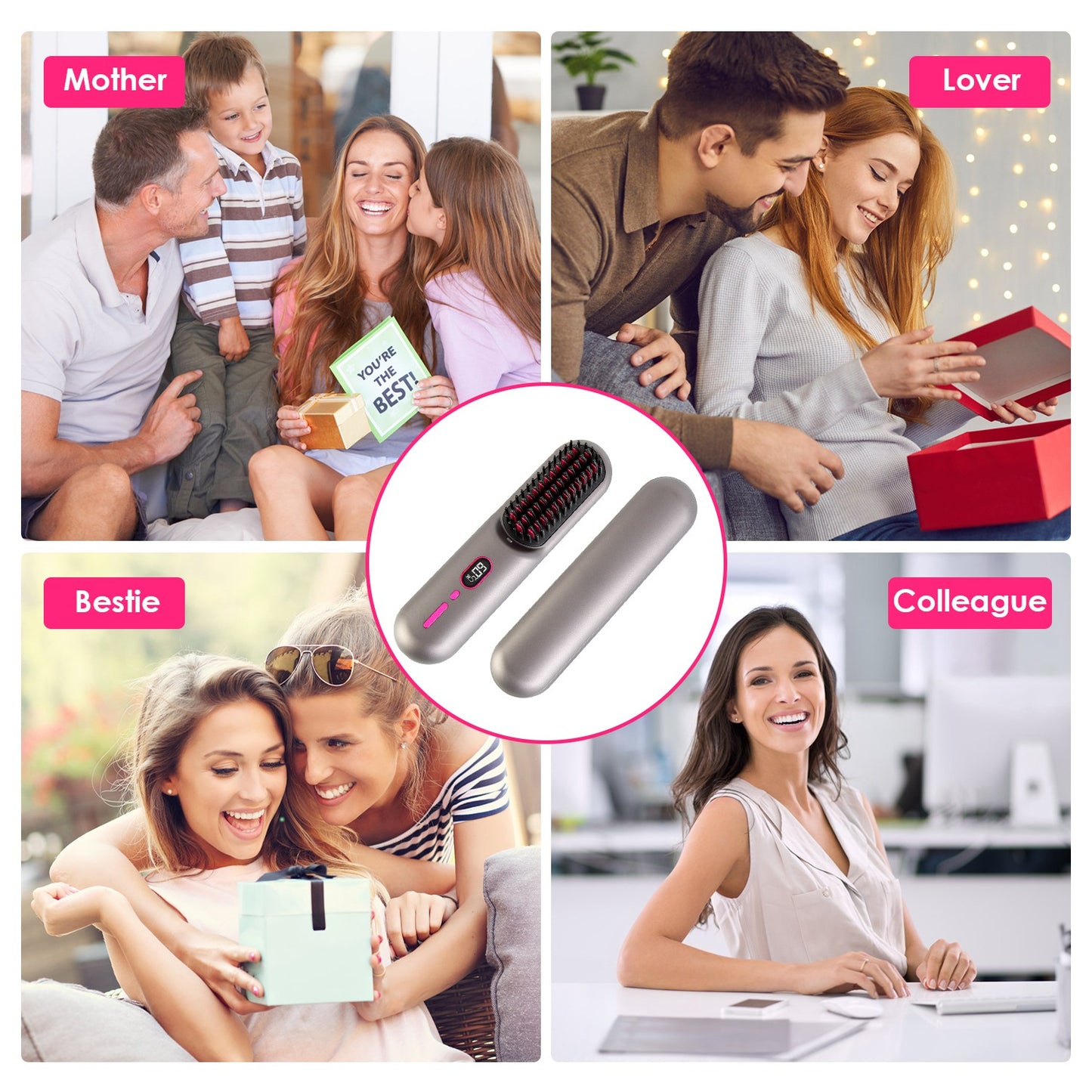 Cordless Negative Ion Hair Straightener Brush - Portable Rechargeable Comb