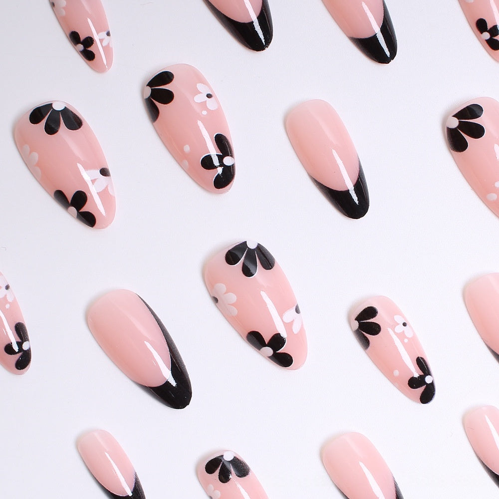 Wearable Nail Tips Set with Flower Designs - Removable Manicure Extensions