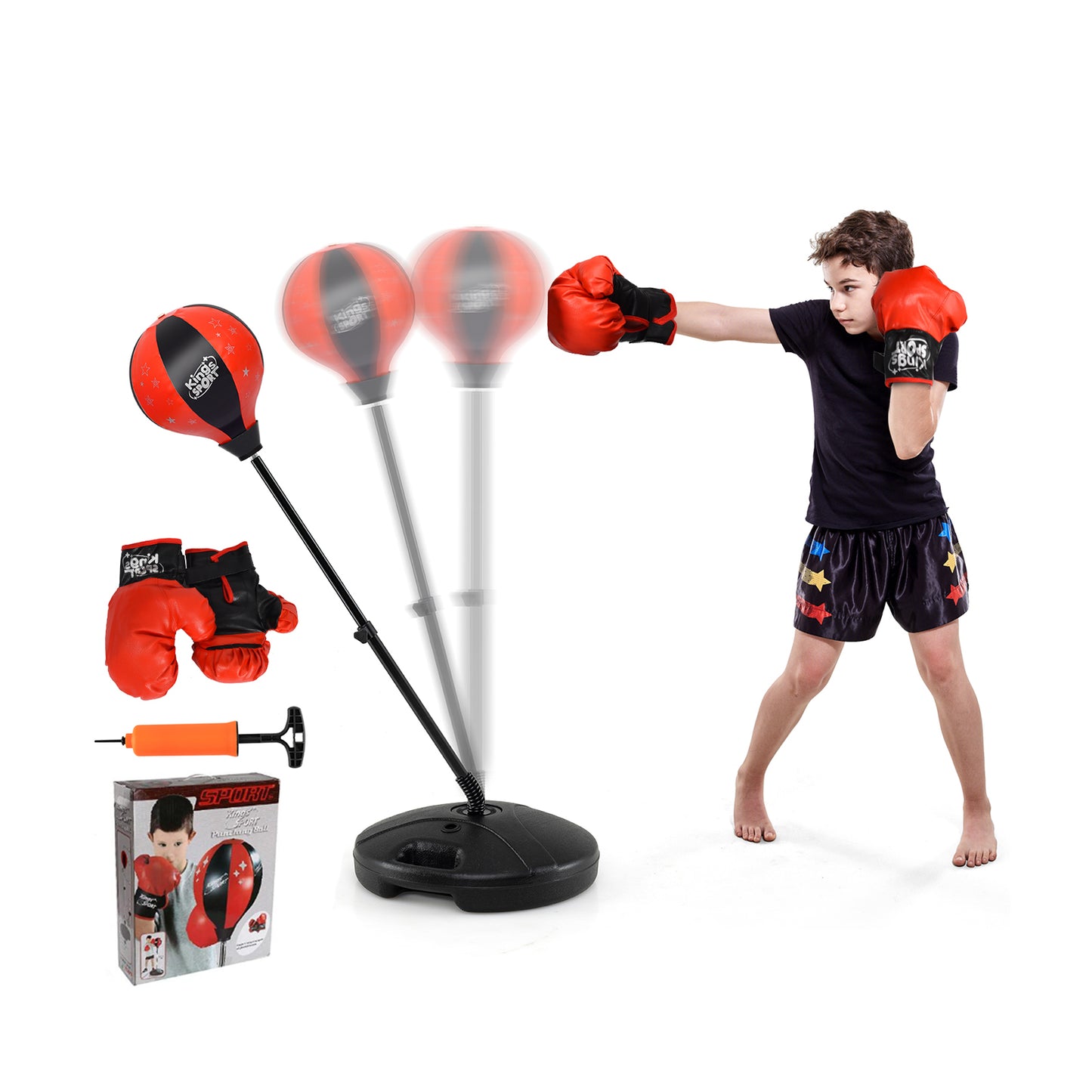 Kids Adjustable Punching Bag Toy Set with Boxing Gloves - Red