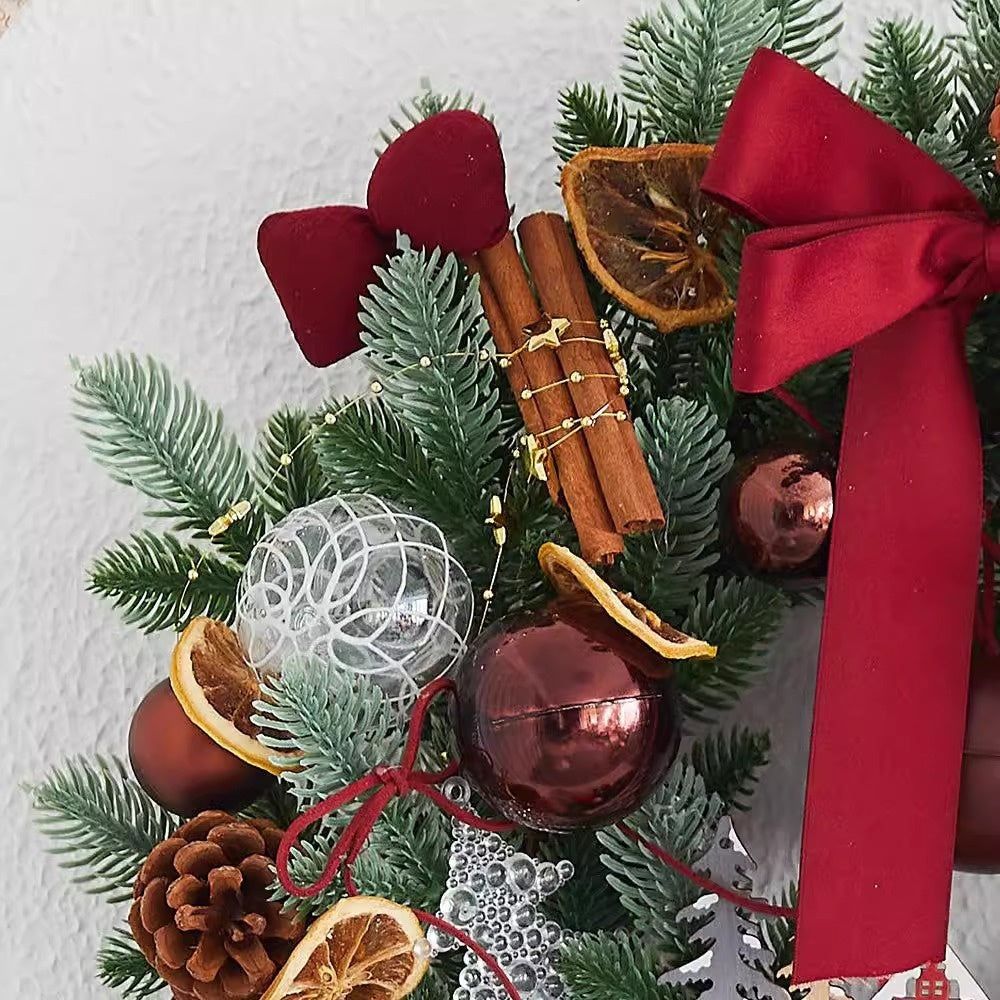 Christmas Wreath Decorations Set with Bow Pine Cones and Balls | Multiple Sizes & Styles