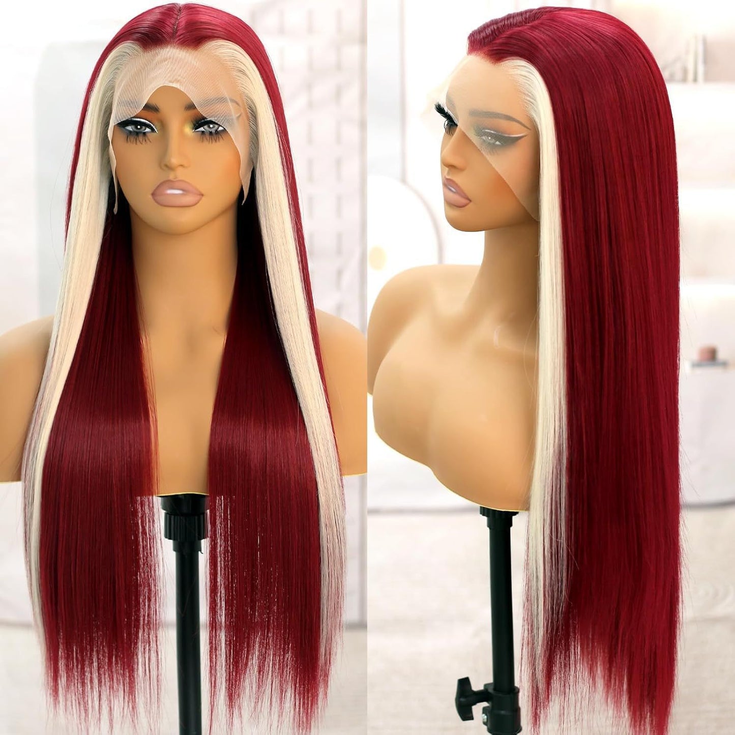Long Straight Lace Wig 13x4 Synthetic Hair for Women - Black & Color Variants
