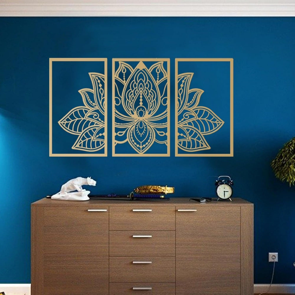 Golden Lotus Mandala Wall Art - Handmade Wrought Iron Decor