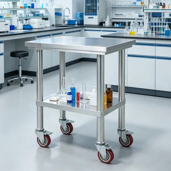 Sleek - 1 X Metal Work Table With Adjustable Height And Shelf For