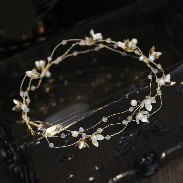 Elegant Bridal Flower Beaded Hair Band - Korean Handmade Headpiece for Women