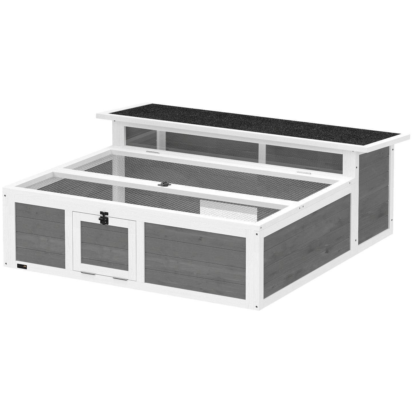 Wooden Tortoise Habitat Enclosure with Openable Top and Clear Window, Dark Gray