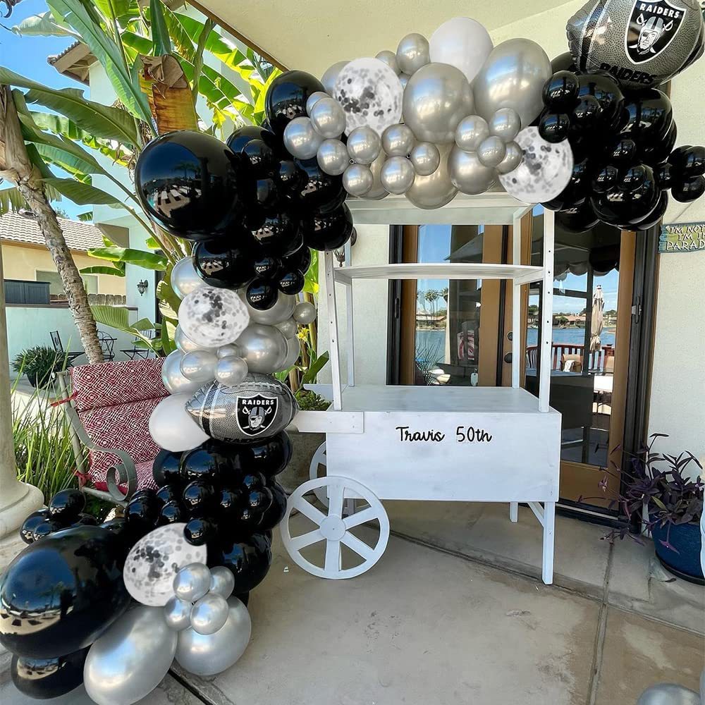 Balloon Arch Party Decoration Set - Black, Silver & White Latex Balloons