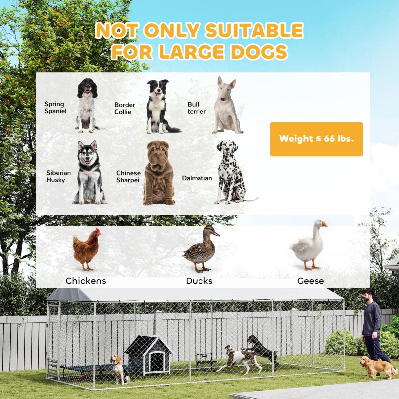 Outdoor Dog Kennel with Lockable Door UV-Resistant Cover 20x7.5x6.5ft, Silver